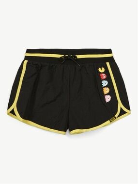 Justice Black Shorts with Yellow Trim and Pac-Man Characters